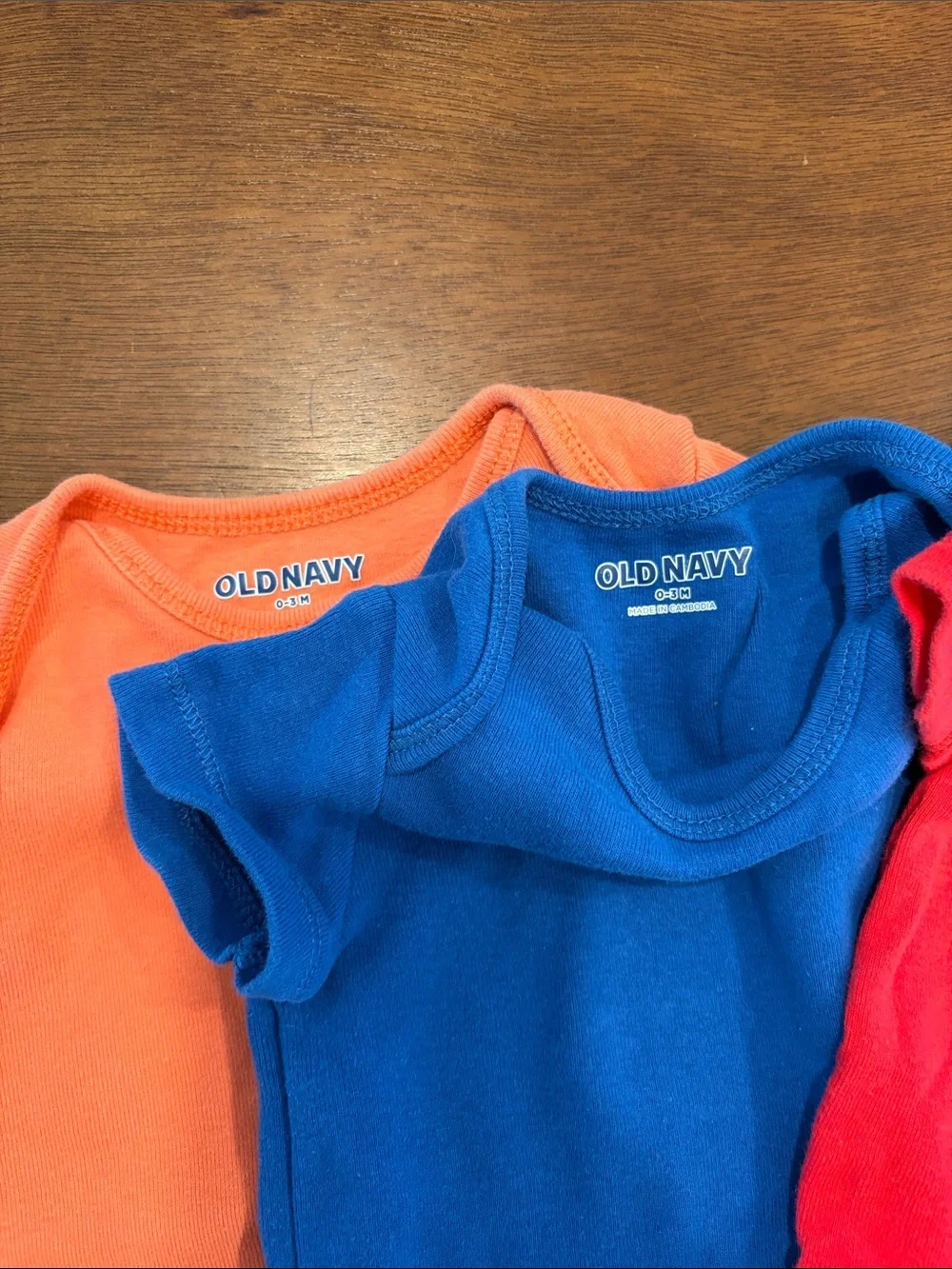 Old Navy Cotton One-Piece Bodysuit Trio - Red, Blue, Peach